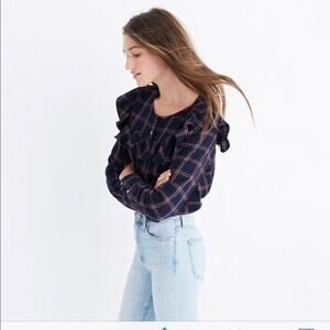 Madewell Berkshire Plaid Ruffle Yoke Top